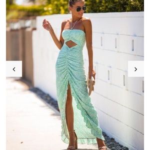 Basil leaf Ruched Cutout Maxi Dress